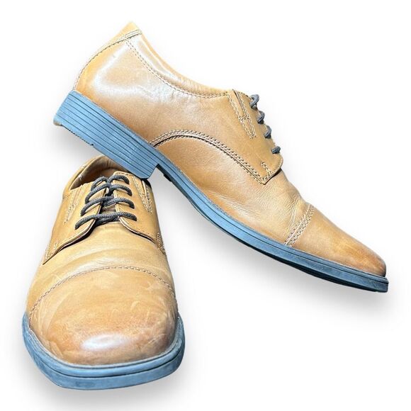 Clarks Size 8.5 Derby Dress Shoes Brown Leather Cap Toe Lace Up Solid - Picture 5 of 7